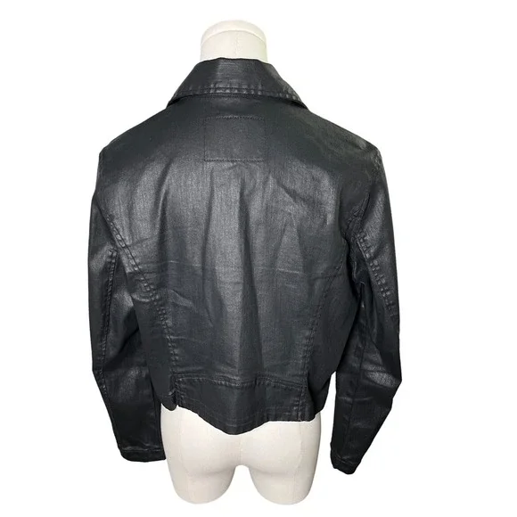 AG Adriano Goldschmied‎ Coated Moto Jacket Black Biker Style Made In USA Size L